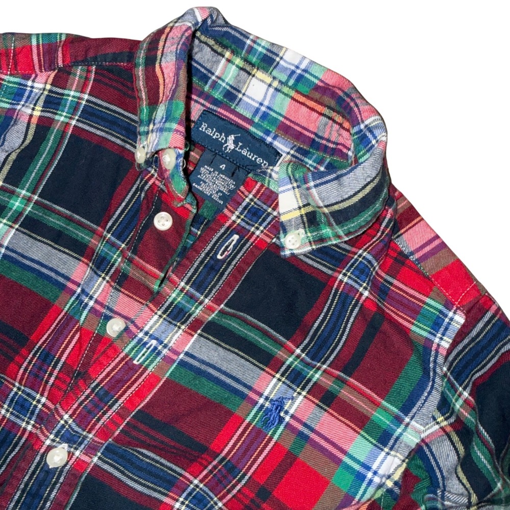 Ralph Lauren Plaid Button Down Shirt 4T Multi-Color Long Sleeve Cotton Pony Logo